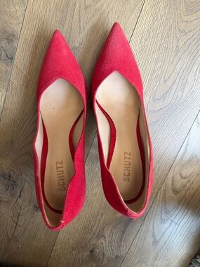 SCHUTZ Red Pointed-Toe D'Orsay Flats